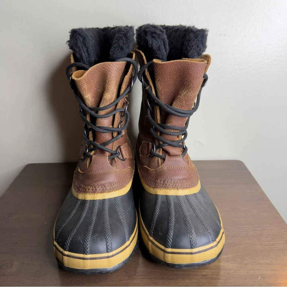 SOREL PAC T Brown Leather Waterproof Snow Boots Sz 9 Mens